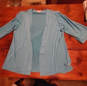 Susan Graver Liquid Knit 3/4 Sleeve Cardigan Aqua Large